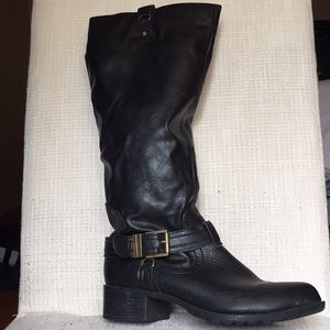 Black Riding Boots with Bronze Buckle